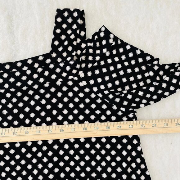 Chico's Womens Black Hi Low Hem Cold Shoulder Polka Dot Blouse Top Size 3 US XL - Picture 6 of 9